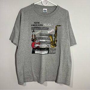 Vintage New Orleans Music Jazz Rock Classical Gray Short Sleeve T-Shirt Adult XL